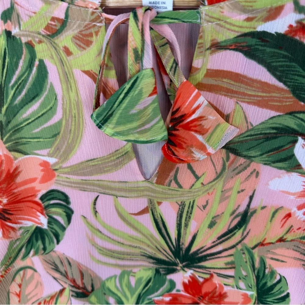 J. Jill Blouse Womens Small Pink Tropical Floral Chiffon Lined Boho Tunic Top - Picture 10 of 12